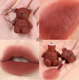 Bear Keychain Lip Mud Lipstick Waterproof Long Lasting Lip Glaze for Women